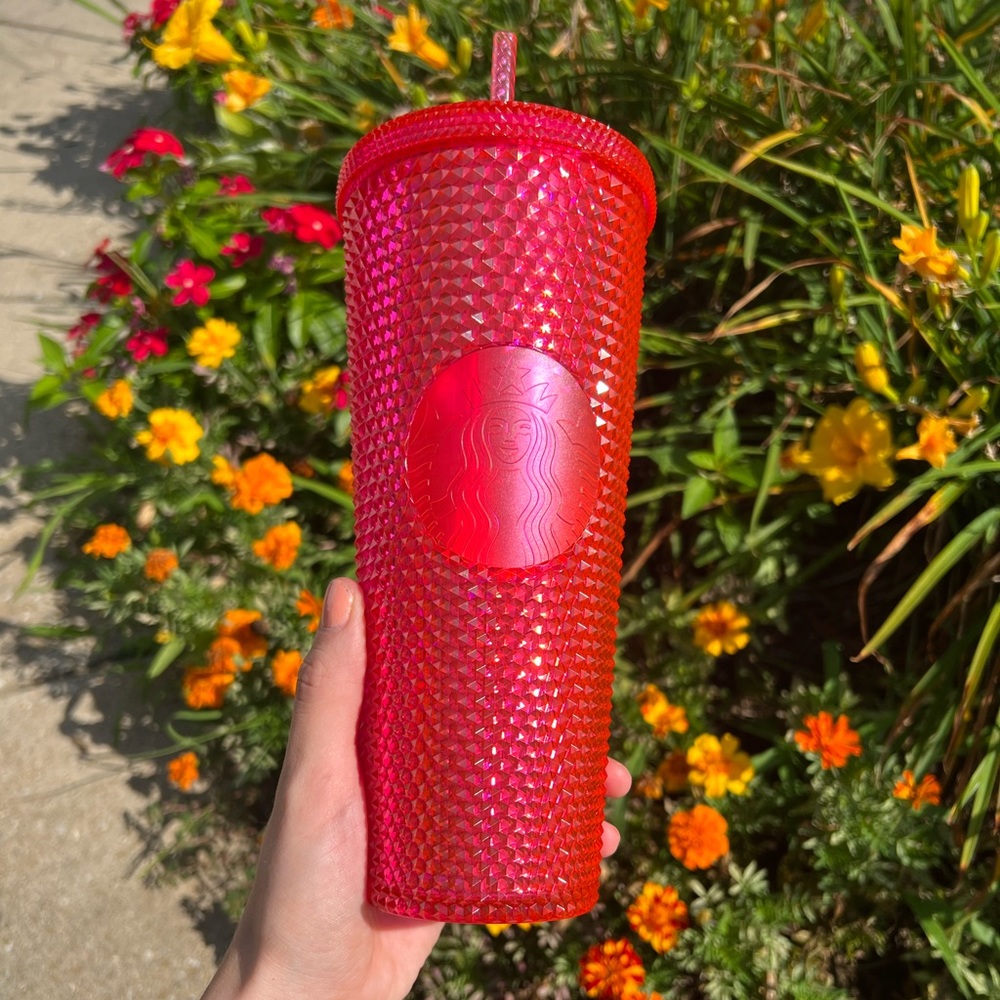 Hot pink studded Starbucks cup